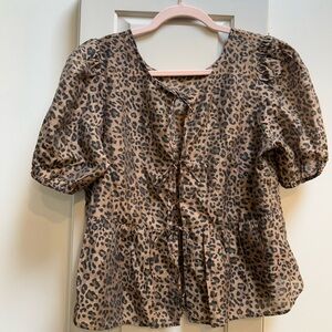 American Eagle Outfitters Animal Print Puff Sleeve Blouse